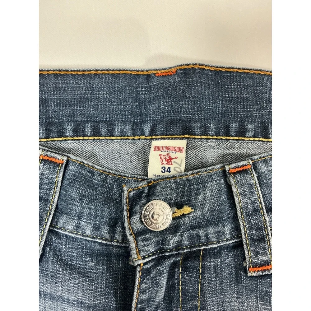 True Religion Rocky Men's Distressed Straight Jeans Dark Rocky Sand Ripped 34